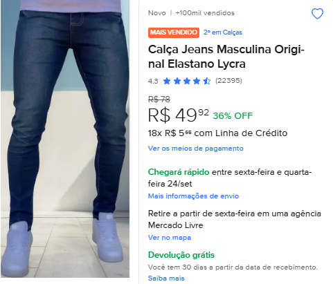 Calça Jeans Masculina Original Elastano Lycra