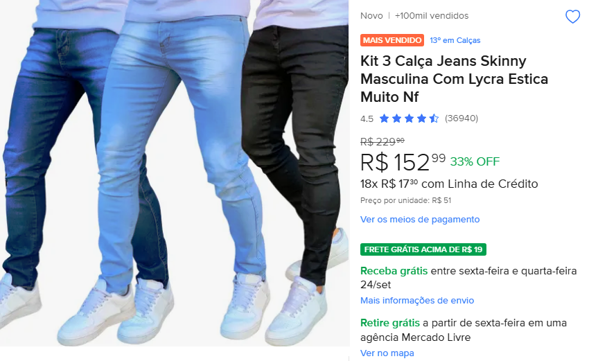 Kit 3 Calça Jeans Skinny Masculina Com Lycra Estica Muito Nf