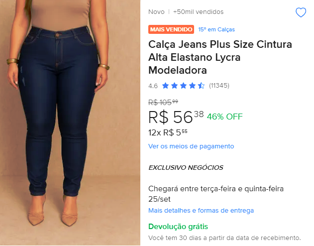 Calça Jeans Plus Size Cintura Alta Elastano Lycra Modeladora